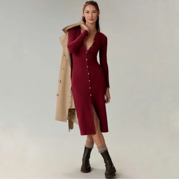 Grey State Burgundy Long Sleeve Dress - Picture 1 of 8